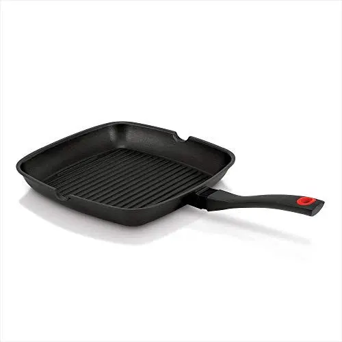 Produktbild: Beka Grillpfanne induktion, Pfanne beschichtet 28 cm, quadratisch, aus Aluguss, mit 2 Aussgießvorrichtungen, mit hitzeabweisendem Griff aus Kunststoff, schwarz, Energy Kollektion
