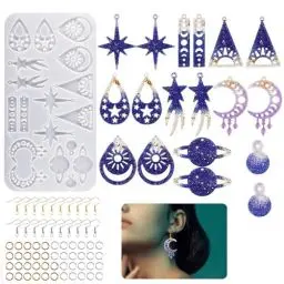 Produktbild: Bekecidi 101 Stück Epoxidharz-Formen aus Silikon, Ohrringherstellungs-Set, Stern-Mond-Form, Silikonformen für Harzguss, Harz, Schmuckform, Anhängerform für Ohrringe, Halskette, DIY Handwerk