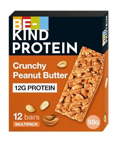 Produktbild: BE-KIND Protein-Riegel, glutenfreier Snack-Riegel, Crunchy Peanut Butter, hoher Ballaststoffgehalt, Proteinquelle, ohne künstliche Farb-, Aroma- oder Konservierungsstoffe, 12 x 50g