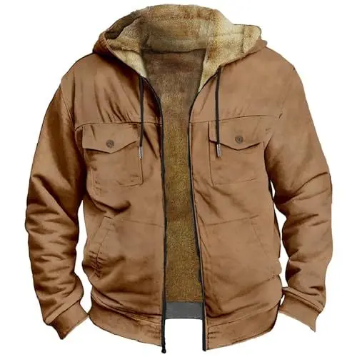 Produktbild: Kapuzenpullover mit Taschen-Baumwolljacke Karierter Mantel Herren (Brown, M)
