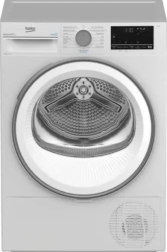 Produktbild: Beko B3T32491 Wäschetrockner, 9 kg, Frontlader Wärmepumpentrockner, 15 Programme, Sensortrocknung, Dampffunktion, Silent-Programm, Allergikergeeignet, Säulenfähig, Aquawave Schontrommel, Weiß