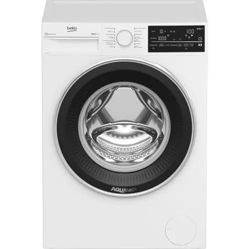 Produktbild: Beko B5WFT89418W Waschvollautomat, Waschmaschine, Restzeitanzeige und Schleuderwahl, 9kg, 1400 U/min, SteamCure Dampffunktion, AquaWave Schontrommel, mit AquaTech – bis zu 50% schneller waschen, Weiß