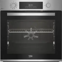 Produktbild: Beko BBIM12300XMPEF Einbau-Backofen, Multifunktionsofen, 72 l Volumen, 10 Funktionen, FlexiCrisp für kontrolliertes Nachbräunen, Pyrolyse, versenkbare Knebel, Cool Door, Edelstahl/Schwarz