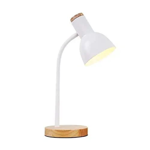 Produktbild: Bel Air Home - Schreibtischlampe ARGOS Serie, Holz, E-27, stilvolle Beleuchtung für dein Arbeitszimmer oder Büro (WEISS) (Glühbirne nicht inklusive)