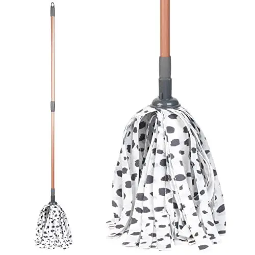 Produktbild: Beldray LA085672EU7 Vlies-Reinigungsmopp, ausziehbar, 1,2-m-Teleskopstiel, geeignet für Vinyl-, Fliesen- und Holzoberflächen, stilvolles Roségold- und Graudesign mit Dalmatinermuster