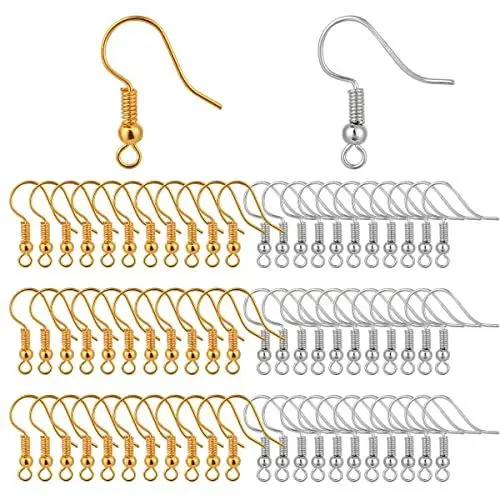 Produktbild: Belerry 400 Stück Edelstahl Ohrringhaken, Französische Ohrringhaken, Spule und Ball Stil Nickel-Free Ohr Drähte für DIY Ohrring Machen, Farben mit Silber und Gold
