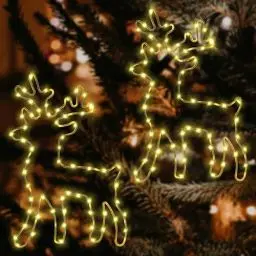 Produktbild: Beleuchtet Rentier Weihnachtsdeko Mit Timer, 120 Warmweiß LED Fenster Beleuchtung Lichterketten 8 Modi Batteriebetrieben Deko für Weihnachten Halloween, Kaminsimsen, Balkon, Party, Hochzeit (2 Stück)