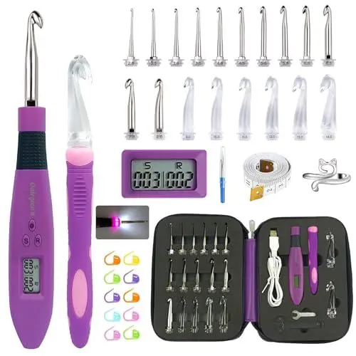 Produktbild: Beleuchtete Häkelnadeln Set-18 Größen Digitale Häkelnadeln mit Zähler 2,0~14,0mm, Ergonomische Häkelnadeln Beleuchtete Häkelnadeln für Stich- und Reihenzählung