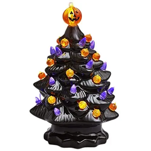 Produktbild: Beleuchteter Keramik-Halloween-Baum, Tisch-Halloween-Dekoration, Halloween-Baum, Kürbis-Licht (M)