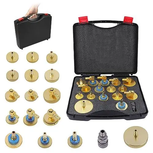Produktbild: 17tlg Auto Bremsenentlüftungsgerät Adapter Set, Metall Bremsenentlüfter mit Schnellkupplung, für Bremsflüssigkeit Entleeren/Auffüllen, Kompatibel mit VW & BMW, inkl. Bremsflüssigkeitswechsel