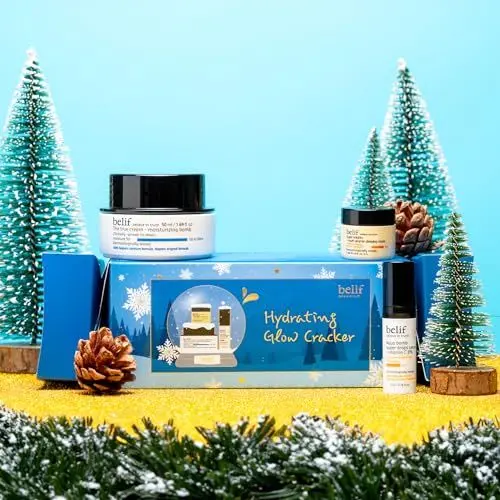 Produktbild: Belif Hydrating Glow Cracker Set, Moisturizing Bomb 50ml + Aqua Bomb Super Drops Serum Vitamin C 8% 5ml + Super knights Multi Vitamin Sleeping Mask 5ml