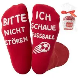 Produktbild: Belillpipi Fußball Socken Geschenke für Männer, Lustige Socken fussball Geschenke für Jungen Kinder mit Spruch Bitte nicht stören Ich schaue Fussball Geschenke Geburtstag Weihnachtstag(Rot)