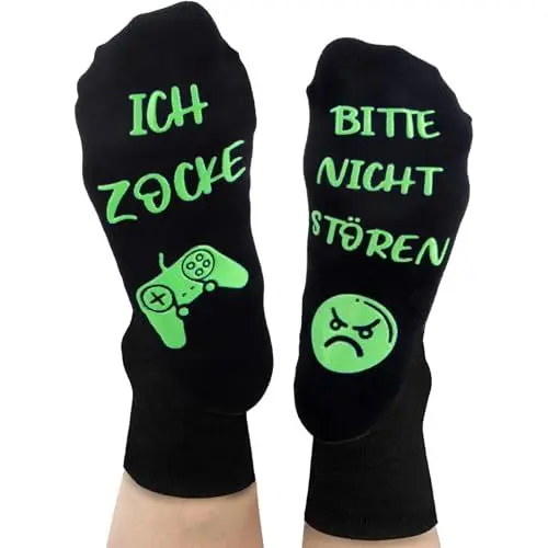 Produktbild: Belillpipi Gaming Socken Geschenke für männer, Socker mit Spruch Bite nicht stören Ich Zocke Lustige Socken, Geschenk für Jungen Teenager Frauen Baumwollsocken Haussocken Herren 36-45