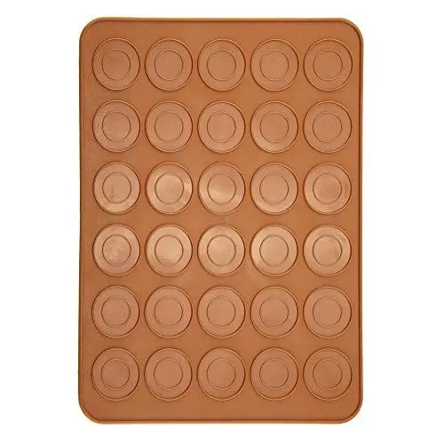 Produktbild: Belissy Macarons Backmatte, 1 Stück 30 Löcher Runde Form Macarons Matte Silikon Makaron Blatt pad Gebäckkuchen Backen Werkzeug Leicht zu reinigende
