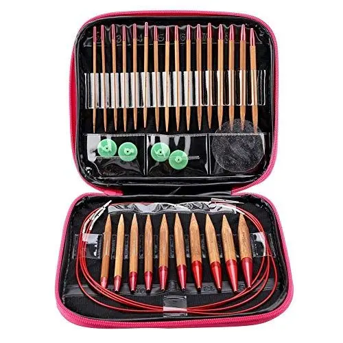Produktbild: Belissy Rundstricknadeln Set Ringe Set, Austauschbare karbonisierte Bambusnadeln Set Aluminium-Rundstricknadeln-Ring-Set