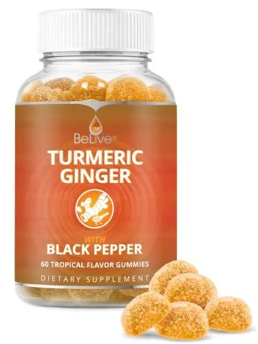 Produktbild: BeLive Curcuma Ingwer Gummies - Kurkuma Gummibärchen mit Ingwer- und Schwarzpfefferextrakt - Natürlich, Vegan, ohne Gelatine - 60 leckere Fruchtgummis