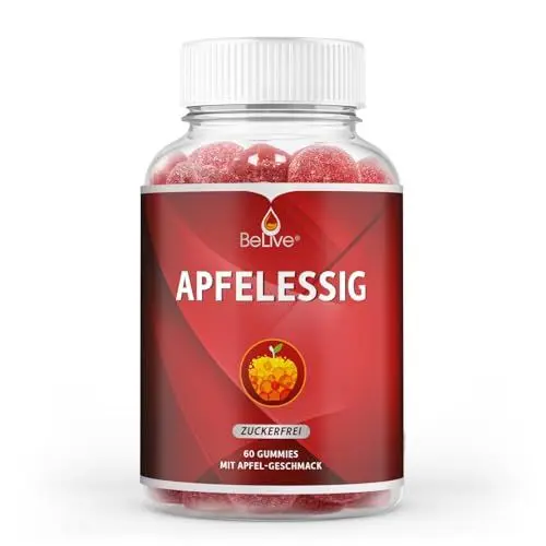 Produktbild: BeLive Apple Cider Vinegar Apfelessig-Gummis - 60 Stück, zuckerfrei, unterstützen Entgiftung, Reinigung & Verdauung. Lecker, vegan, keto-freundlich, nicht gentechnisch verändert, glutenfrei