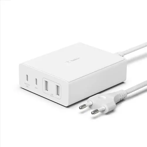 Produktbild: Belkin 108-W-GaN-USB-Ladestation für mehrere Geräte, schnelles Ladegerät mit 2x USB-C und 2x USB-A, Dock/Hub für MacBook, Pro, Air, iPhone 16/15, Pro, Max, mini, iPad Pro, Air, Galaxy, andere Geräte