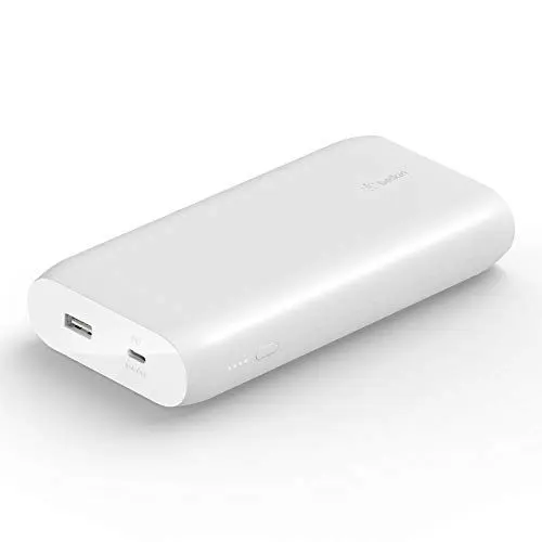 Produktbild: Belkin 20000mAh Powerbank zum Schnellladen, USB-C Power Delivery Power Bank, tragbares Ladegerät mit 30 W-USB-C- & 12-W-USB-A-Anschluss, 20K-Akkupack für MacBook, iPad, iPhone, Galaxy, Pixel – Weiß