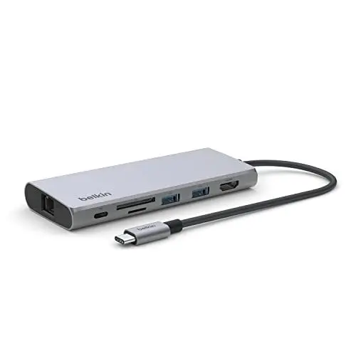 Produktbild: Belkin 7-in-1-USB-C-Hub, Adapter Dongle mit 4K 60 Hz HDMI, 100 W Power Delivery, 2,5 Gb, 2 USB-A-Anschlüsse, SD- und microSD-Kartenleser für MacBook Pro 14 und 16, iPad Pro 12,9 und 11, XPS, Surface