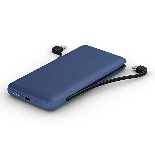 Produktbild: Belkin BOOSTCHARGE Plus 10K tragbares Ladegerät und Powerbank (10.000 mAh mit integriertem Lightning- (MFI) und USB-C-Kabel und zusätzlichem USB-C-Ladeanschluss) – Blau