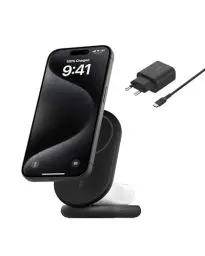 Produktbild: Belkin BoostCharge 2-in-1 magnetisches einklappbares Ladegerät Qi2, MagSafe-kompatibles 15 W, Schnellladegerät für Apple iPhone 16/15/14/13/12, induktive Ladestation, inklusive Netzteil – Schwarz