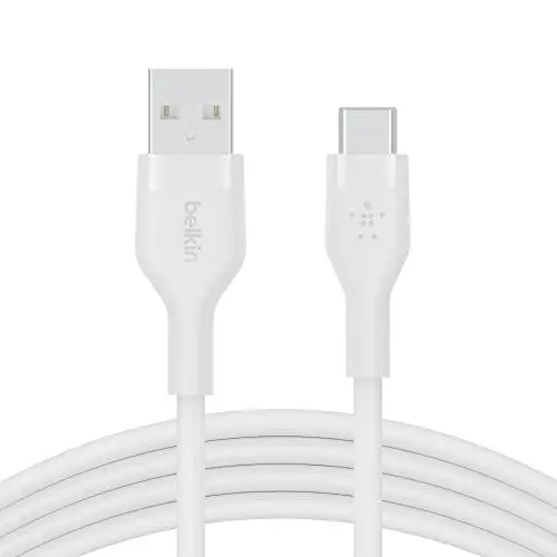 Produktbild: Belkin BoostCharge Flex Silikon-USB-C-/USB-C-Ladekabel, USB-IF-zertifiziertes USB C Kabel für iPhone 16, iPhone 15, Samsung Galaxy S24, S24 Ultra, Note, Google Pixel, iPad Pro, 2 m – Weiß