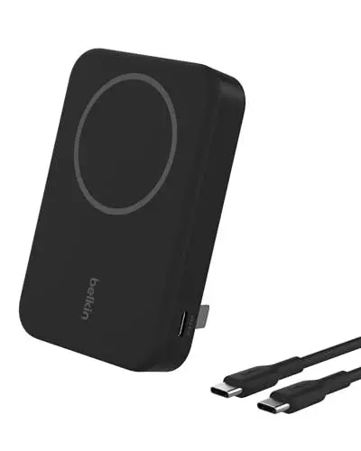 Produktbild: Belkin BoostCharge Pro kabellose Powerbank 10.000 mAh mit Qi2, MagSafe-kompatibles tragbares Ladegerät mit integriertem Ständer – für iPhone 16, 16 Plus, 16 Pro, 16 Pro Max, iPhone 15 usw. – Schwarz