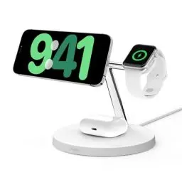 Produktbild: Belkin BoostCharge Pro kabelloses 3-in-1-Ladegerät mit Qi2 für iPhone 16, 15, 14, 13 und 12 sowie Apple Watch und AirPods, Wireless Charger, induktive Ladestation (bis zu 15 W) – Weiß