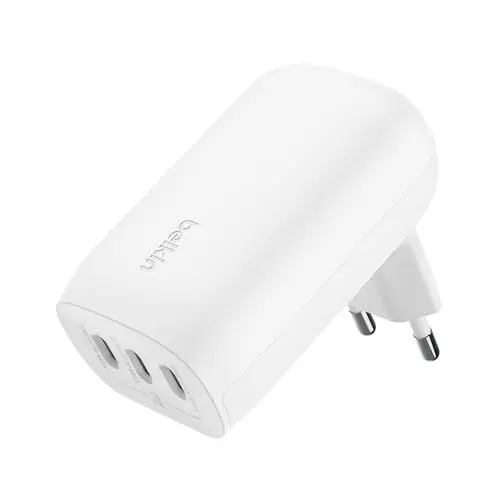 Produktbild: Belkin BoostCharge USB-C-Ladegerät mit DREI Anschlüssen und PPS (67 W), USB-C PD 3.1-iPhone-Schnellladegerät für die iPhone 16-Serie, 15-Serie, MacBook Pro, AirPods, Galaxy – Weiß