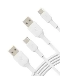 Produktbild: Belkin BoostCharge USB-C-Ladekabel, USB-C-/USB-A-Kabel, USB-Typ-C-Kabel für Geräte wie iPhone 16, iPhone 15, Samsung Galaxy S24, S24+, S24 Ultra, Pixel, iPad und Nintendo Switch, 1 m, 2er-Pack, Weiß