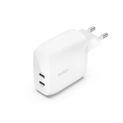Produktbild: Belkin BoostCharge USB-C PD-Ladegerät mit 2 Anschlüssen und PPS, 60 W für Apple iPhone 16/15, iPad, Samsung Galaxy, Google Pixel, kompatibel mit USB-C/Lightning-Kabel und USB-C/USB-C-Kabel – Weiß