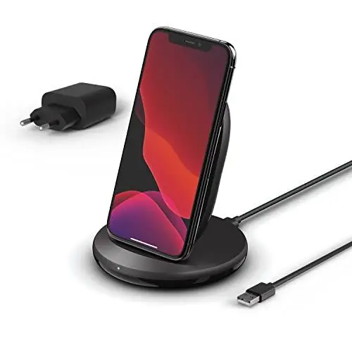 Produktbild: Belkin BoostCharge drahtloser Ladeständer, 15 W (Qi-Ladeständer zum schnellen drahtlosen Laden für Geräte wie iPhone, Samsung, Pixel) - Schwarz