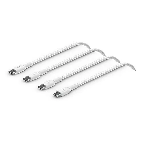 Produktbild: Belkin BoostCharge geflochtenes USB-C-/USB-C-Ladekabel, USB-C-Schnellladekabel für iPhone 16, iPhone 15, Samsung Galaxy S24, S24 Ultra, Note, Google Pixel, iPad, Nintendo Switch, 2 m, 2er-Pack - Weiß