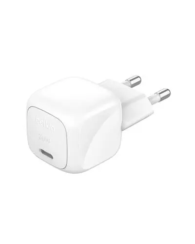 Produktbild: Belkin BoostCharge kompaktes Ladegerät, 30 W, für Reisen, USB-C Power Delivery zum Schnellladen für die Apple iPhone Serie 16, 15, 14, 13, Samsung Galaxy S24, S23, iPad, AirPods, Tablets, usw. – Weiß