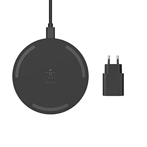Produktbild: Belkin Boost Charge drahtloses Ladegerät, 15 W (Qi-zertifiziertes drahtloses Ladegerät für das iPhone, AirPods und Geräte von Herstellern wie Samsung und Google, Netzteil enthalten) - Schwarz