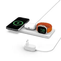 Produktbild: Belkin MagSafe drahtloses 3-in-1-Ladegerät, MFi-zertifiziertes Ladepad, MagSafe Ladestation für die iPhone 16, iPhone 15, 14, 13 und 12-Serie, Apple Watch 10/9/8/7/Ultra und älter, AirPods 3, 2, Pro