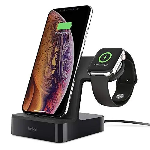 Produktbild: Belkin PowerHouse Ladestation für die Apple Watch und das iPhone (iPhone Ladestation für iPhone 12, 12 Pro, 12 Pro Max, 12 mini und ältere Modelle, Apple Watch Series SE, 6, 5, 4, 3, 2, 1) - Schwarz