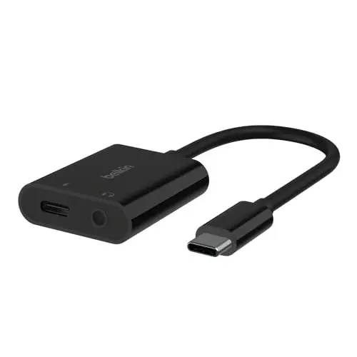 Produktbild: Belkin RockStar™ 3,5-mm-Audio- + USB-C®-Ladeadapter, Kopfhörer-Adapter, Schnellladen mit USB-C Power Delivery, 60 W, u. a. für iPhone 15, iPad Pro, Galaxy, Note, Google Pixel, LG, Sony Xperia, Schwarz