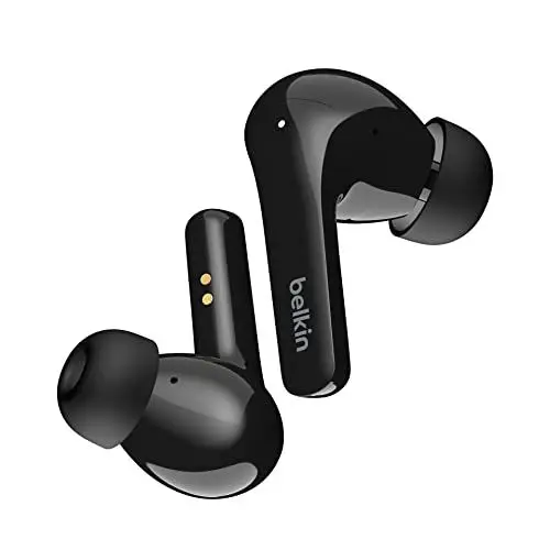 Produktbild: Belkin SOUNDFORM Flow True Wireless Noise-Cancelling-Kopfhörer, kabellos, Bluetooth-Kopfhörer, schweiß- und spritzwassergeschützt, Schutzart IPX5, 31 Std. Betrieb, für iPhone, Galaxy, Pixel – Schwarz