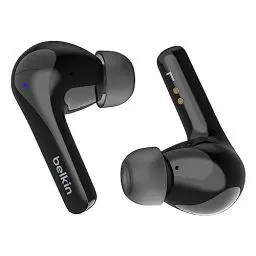 Produktbild: Belkin SoundForm™ Motion True Wireless In-Ear-Kopfhörer, Noise Cancelling, kabelloses Ladecase, 2 Mikrofone, Spritzwasserschutz der Schutzart IPX5, Bluetooth-Earbuds für iPhone, Samsung – Schwarz