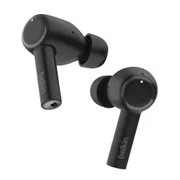 Produktbild: Belkin SoundForm™ Pulse In-Ear-Kopfhörer mit Geräuschunterdrückung, kabelloses Ladecase, 3 Mikrofone je Ohrhörer, Spritzwasserschutz (Schutzart IPX5), Bluetooth-Kopfhörer für iPhone, Samsung – Schwarz