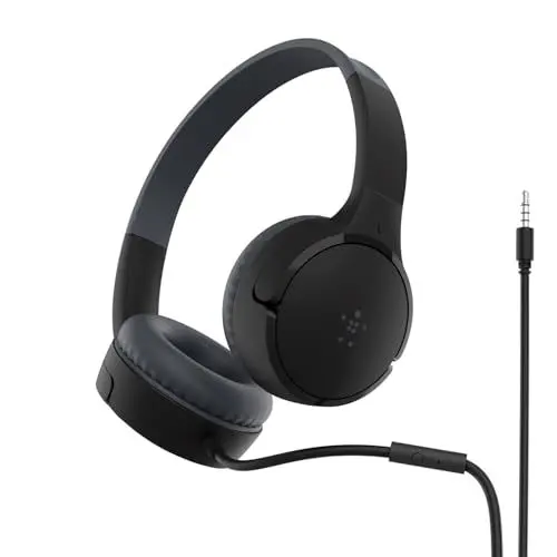 Produktbild: Belkin SoundForm Mini On-Ear-Kopfhörer mit Kabel für Kinder, Over-Ear-Headset mit integriertem Mikrofon für die Schule, für Reisen und zum Spielen, für Geräte mit 3,5-mm-Klinkenanschluss - Schwarz