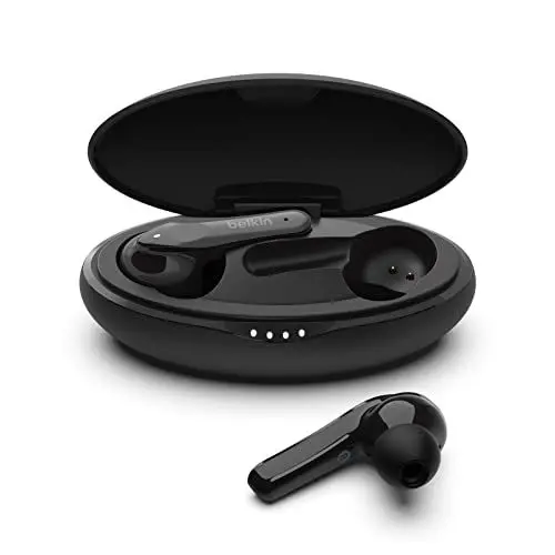 Produktbild: Belkin SoundForm Move Plus True Wireless In-Ear-Kopfhörer (Bluetooth Ohrhörer mit kabellosem Ladecase, Schweiß- und Wasserschutz, Schutzart IPX5, tiefer Bass für iPhones, Android- und andere Geräte)