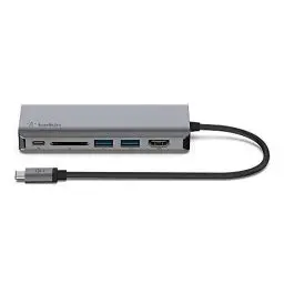 Produktbild: Belkin USB-C-Hub, 6-in-1-MultiPort-Adapter-Dock mit 4K-HDMI, USB-C und 100 W zum Laden (Passthrough), 2x USB A, Gigabit-Ethernet und SD-Steckplatz für Geräte wie Macbook Pro, Air, iPad Pro und XPS