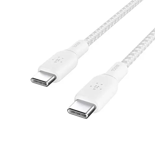 Produktbild: Belkin USB-C/USB-C-Kabel, 100 W Power Delivery USB-IF-zertifiziertes 2.0-USB-C-Ladekabel mit doppelt geflochtenem Nylonmantel, iPhone 16, iPhone 15, iPad Pro, MacBook, Galaxy S24, Pixel, 2 m - Weiß