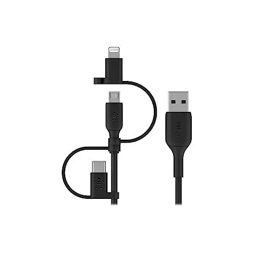 Produktbild: Belkin Universal-Kabel (3-in-1, USB-C-, Lightning-, Micro-USB-Ladekabel) Smartphones, Tablets, Powerbanks und andere Geräte laden (1 m)