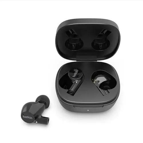 Produktbild: Belkin drahtloser SoundForm Rise True Wireless Bluetooth 5.2 In-Ear-Kopfhörer mit Ladecase, Schweiß- und Wasserschutz nach Schutzart IPX5, tiefer Bass für iPhone, Galaxy, Pixel usw. – Schwarz