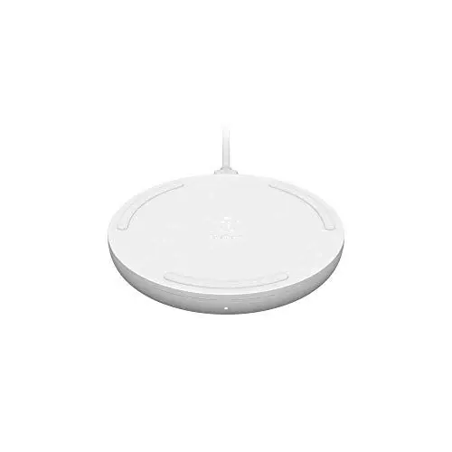 Produktbild: Belkin drahtloses BoostCharge Ladegerät, 10 W (Qi-zertifiziertes schnelles drahtloses Ladegerät für das iPhone oder Geräte von Herstellern wie Samsung und Google) – Weiß, ohne Netzstecker