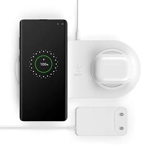 Produktbild: Belkin drahtloses Ladegerät mit zwei Ladepads (drahtloses Doppelladegerät, 10 W, für iPhone 14 Serie, Galaxy S22, S22+, S22 Ultra, Pixel 4, 4XL, AirPods und andere Geräte)